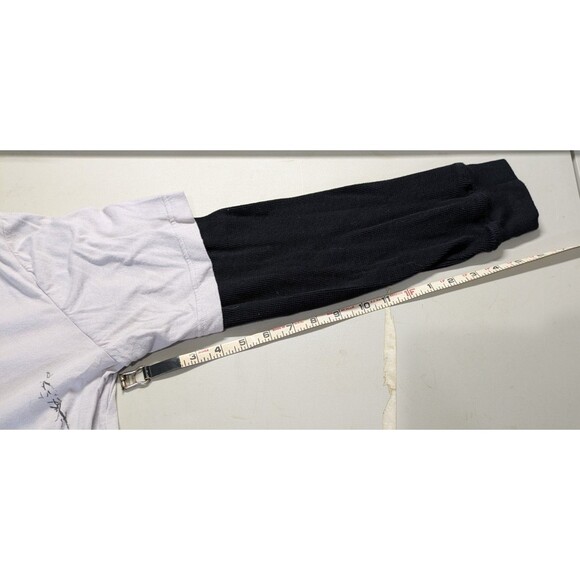 Destruction Shirt L Gray with Waffle Knit Long Black Sleeves Y2K Gothic Grunge - Picture 3 of 7